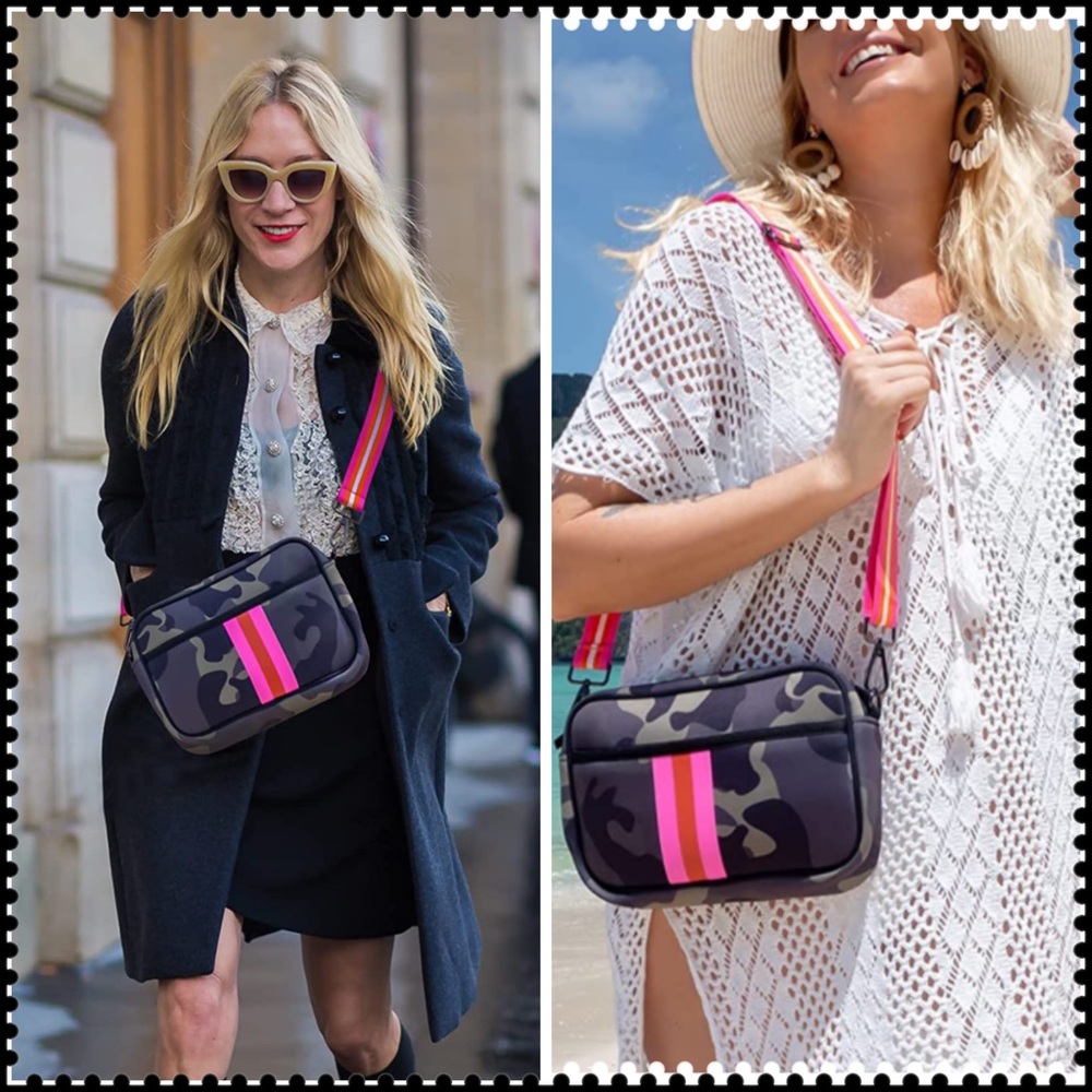 NEOPRENE CROSS BODY BAGS: Camo / Cheetah / Snake